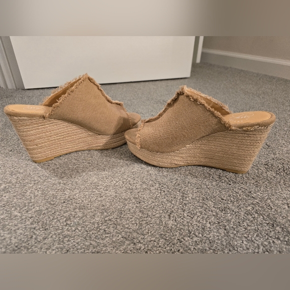 Linen Wedge Espadrilles Raw Edge Size 8.5 - Picture 9 of 9